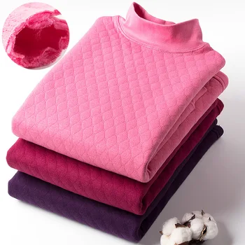 보온 속옷 세트, 여성용 두꺼운 코튼 패딩 판탈롱 보온 터틀넥 잠옷, 겨울 세트 