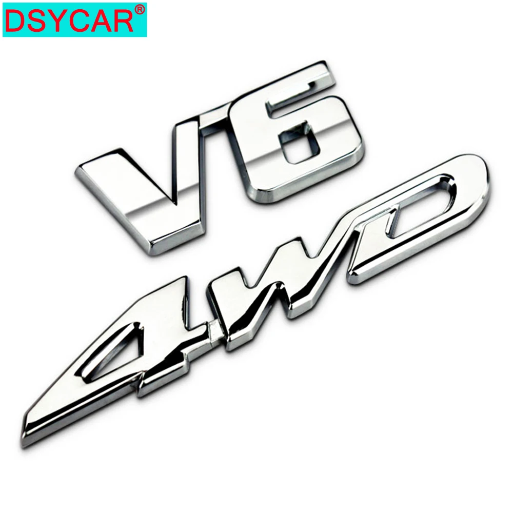 

DSYCAR 1Set 3D Metal V6 4WD Car Sides Fender Rear Trunk Emblem Badge Sticker Decals for Highlander Car Accessories Decorations