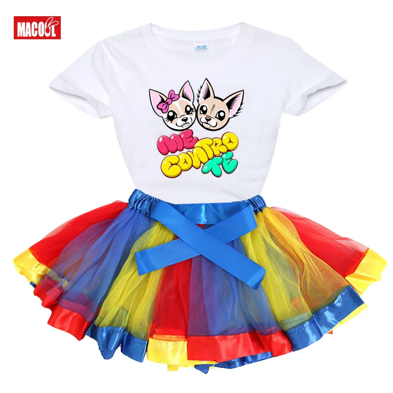 girls set tutu dress me contro te 2020 Summer girl t shirts Rainbow tutu dress t shirt Kids toddler baby cute dress Princess