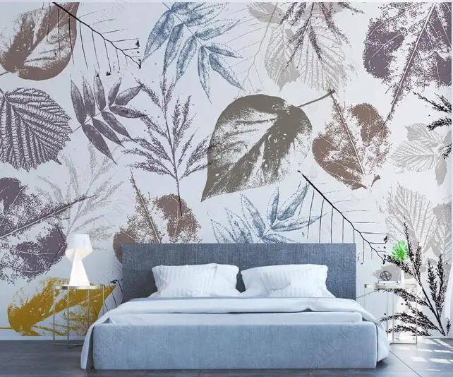 Bacal Custom wallpaper 3d black and white gray tropical plant leaves retro European leaf background mural home decoration huda