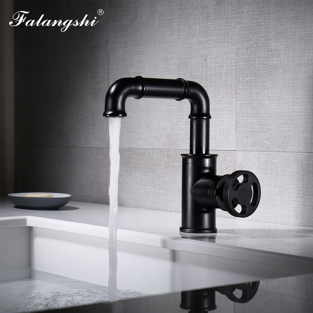 

Modern Basin Mixer Retro Industrial Brass Faucet Bathroom Cold And Hot Black Gold Water Faucet Deck Mounted Sink Taps WB1099