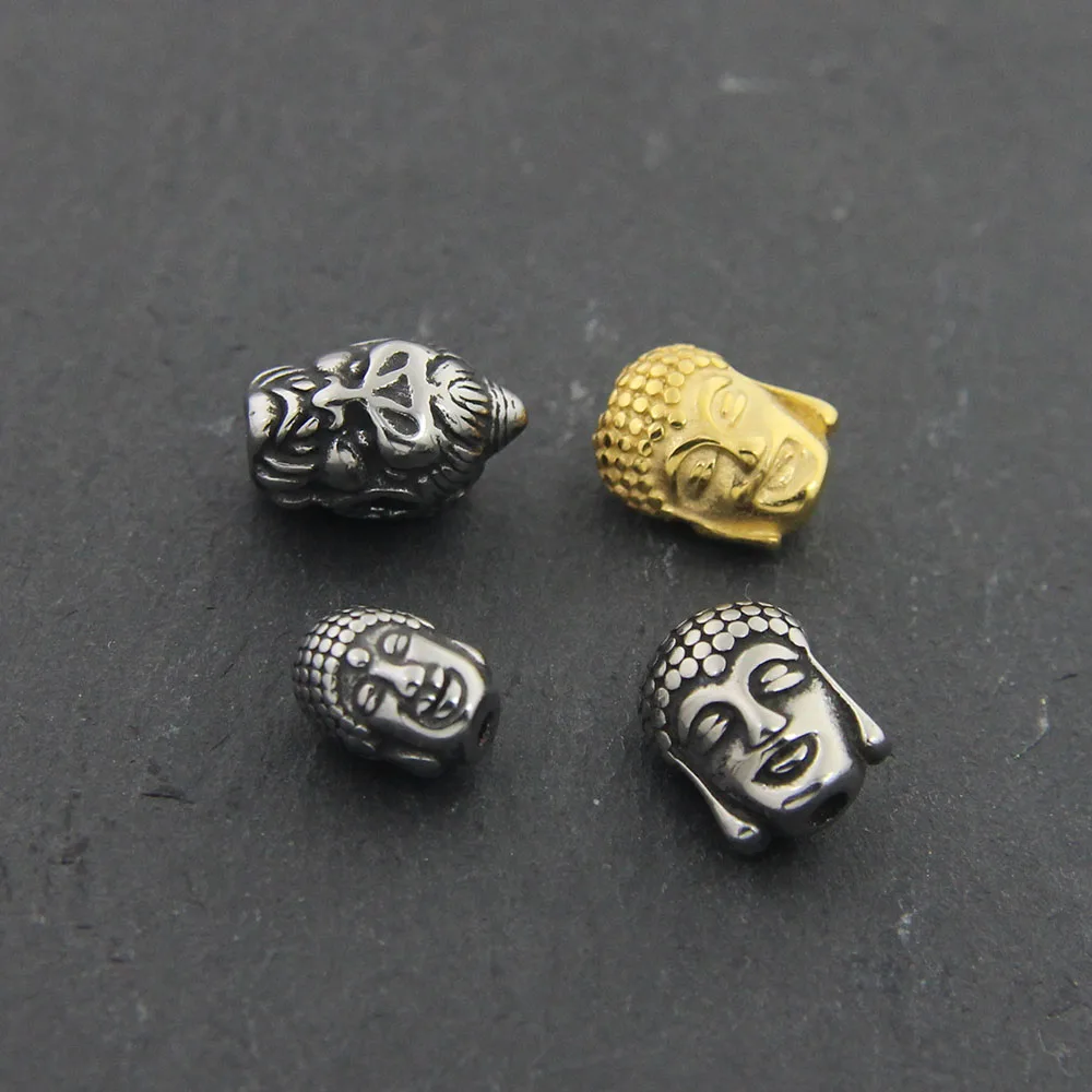 Small Hole Never Fade Stainless Steel Buddha Head Beads Charms For Bracelet DIY Distance Jewelry Making Wholesales