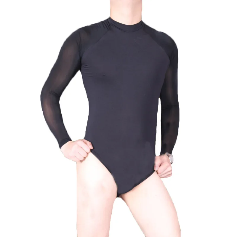 

Men Sexy Leotard Silky Long-sleeved Modal Underwear Slim Tight Stretchy Stylish