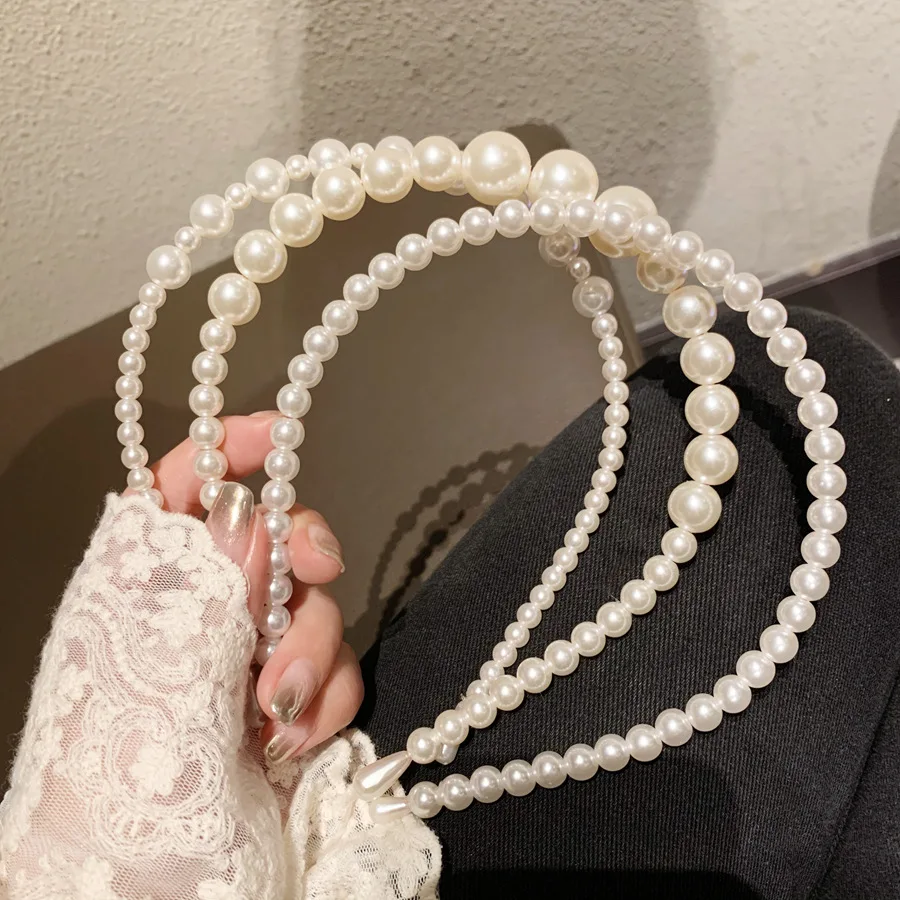 

Simple Pearls Headband for Women Girls Sweet Handmade Hairband Bezel Headwear Lady Elastic Hair Bands Hair Ornament Accessories