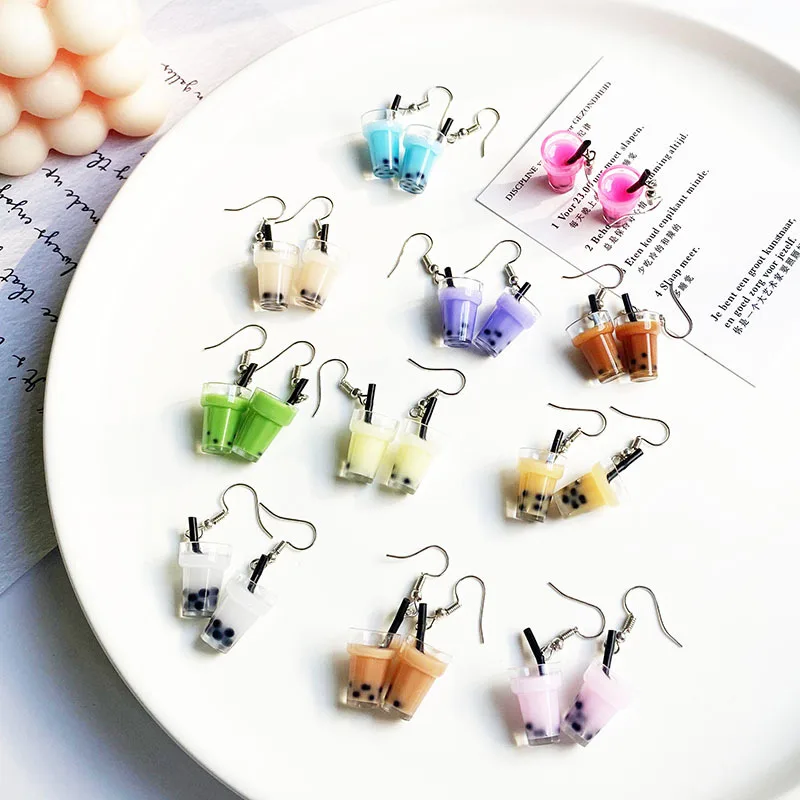 Hanging Earrings Bubble Tea Cool Stuff Girl Personality Originality Glass Lovely Interest Simple Temperament Earrings For Teens