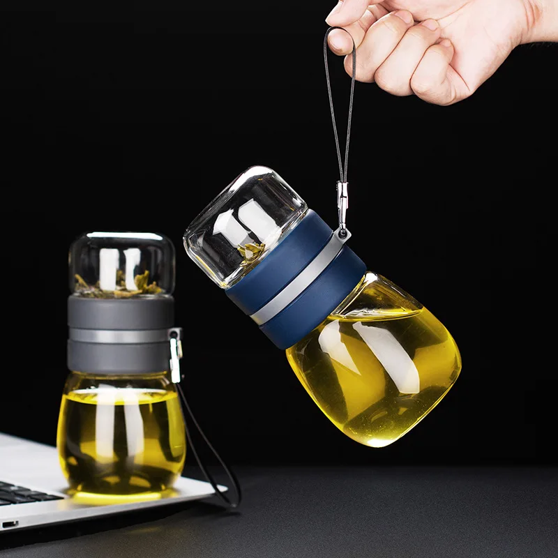 450ml Double Glass Water Bottle With Case Tea Drink Bottle Infuser Tumbler Drinkware Waterbottle Eco-Friendly