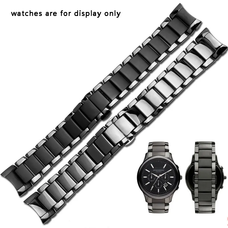 22mm 24mm Ceramic Watchband Black Wristband Glossy and Matting Bracelet for AR1451 1452 men's Watch Accessories