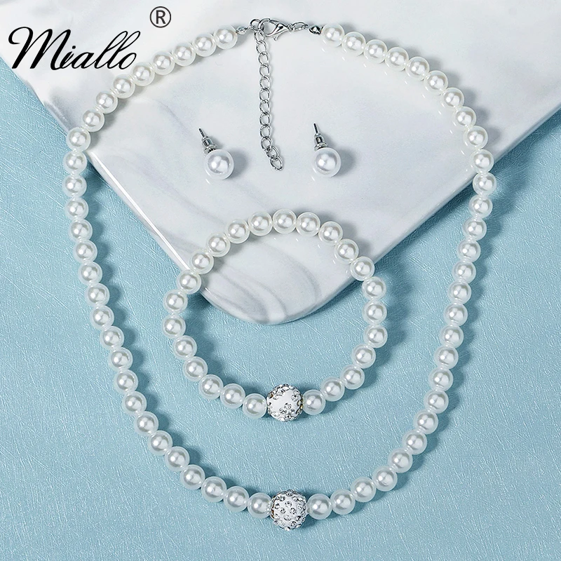 Miallo Fashion Jewelry Sets Brial Pearl Necklace and Earrings Brcalet Set for Women Accessories Wedding Party Jewelry Gift