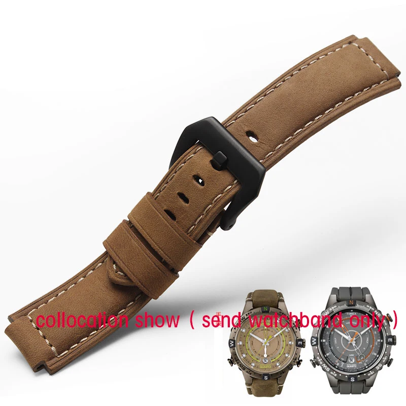 Crazy Horse Cowhide watchband For men\'s Timex T49859|T2N720|T2p141|T2n722|723|738|739 Strap with Screw rod tools