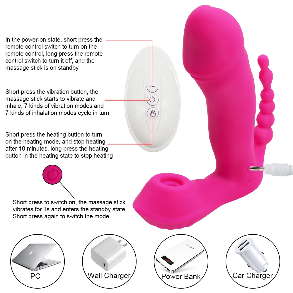 3 IN 1 Sucking Vibrator Sucker Anal Vagina Clitoris Stimulator 7 Modes Vibrating Wearable Oral Suction Erotic Sex Toys for Women