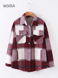 Wixra Women Plaid Shirt Coat Turn-down Collar Sigle Breasted Tweed Temperament Jacket Thick Female High Street Outerwear