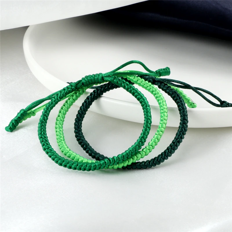 Green Thread Braided Bracelet for Men Women Handwoven Lucky Rope Layers Wrap Bracelets Bangles Prayer Wristband Unisex Jewelry