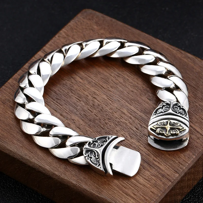 S925 Sterling Silver Bracelets for Men Cross Eternal Rattan Cuban Link Chain Customized Jewelry No Refundable No Exchangeable