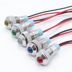 Luces indicadoras de Metal de 8mm con cable, lámpara de señal de indicación de 12V, 24V, 220v, mini luz indicadora LED, lámpara de señal de potencia roja y amarilla