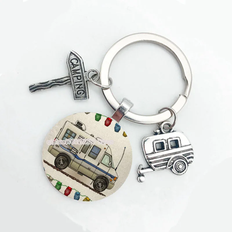 2021 New/Cute Camper Wagon Keychain, I Love Camping Keychain, Trailer Road Sign Keyring, Holder Stylish Keychain Holiday Travel