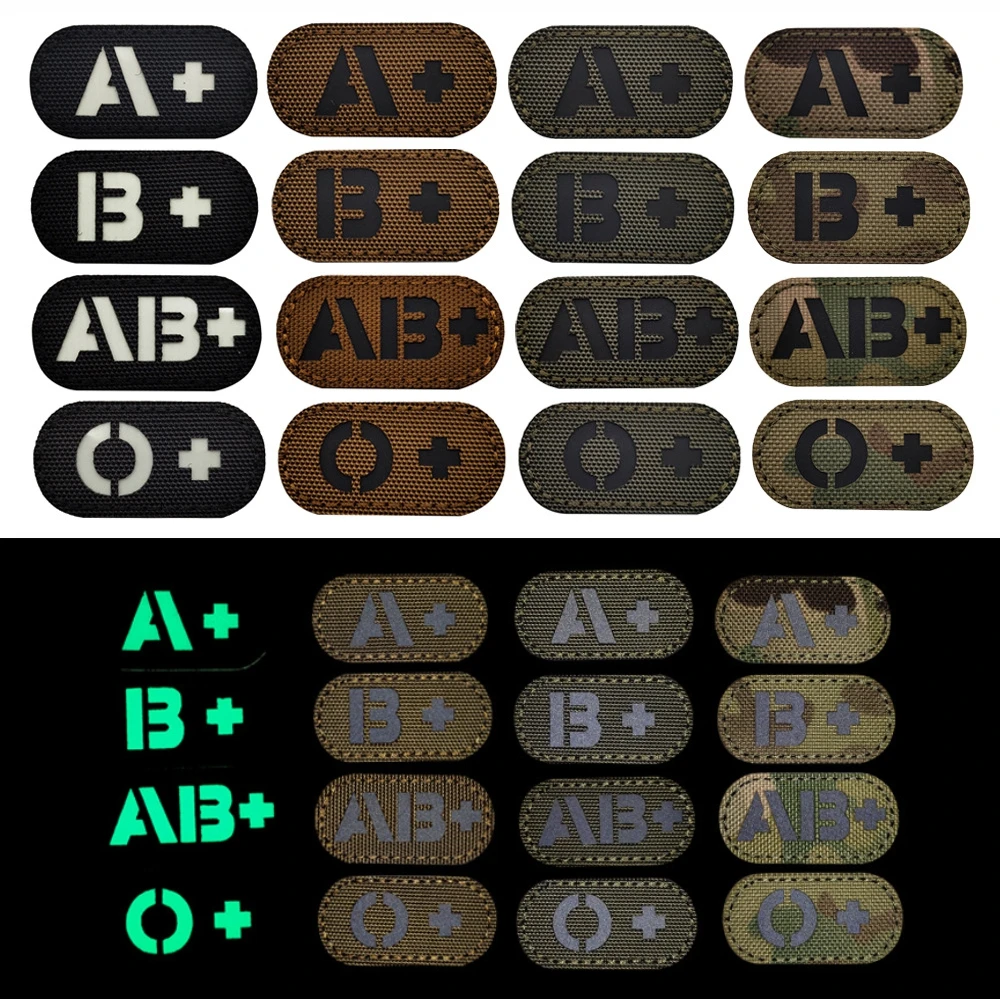 Blood Type Reflective Patch Armband Badge Applique Embellishment Decorative Glow in Dark Military Tactical IR Patches with Hook