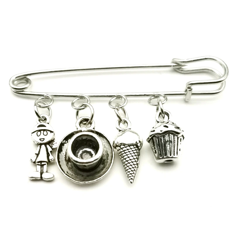 New Antique Boy, Ice Cream Cake Coffee Cup Pendant Pendant DIY Metal Brooch Jewelry Graduation Gift