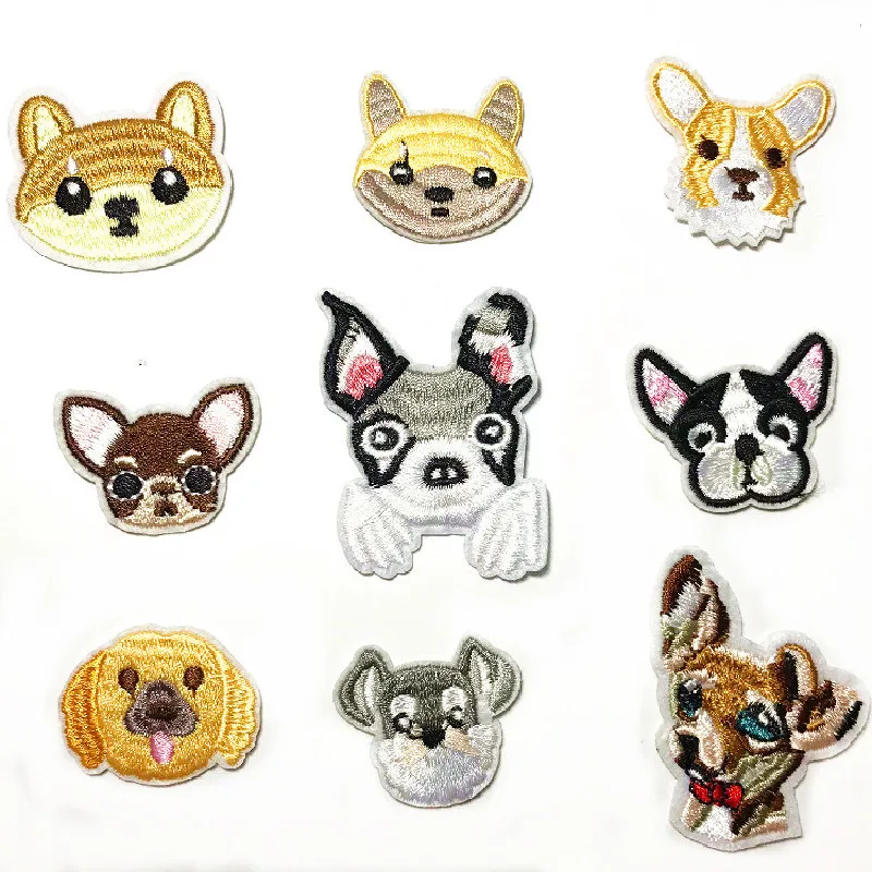 puppy Cute dog Chihuahua Shiba Husky Animal Head Patch Iron On Embroidery For Clothing Backpack Decoration Small Applique