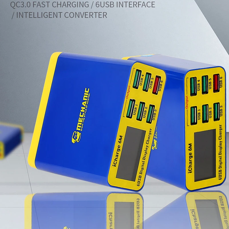 ช่าง icharge 6M QC 3.0 USB Port Charger โทรศัพท์มือถือแท็บเล็ตชาร์จอัจฉริยะดิจิตอลจอแสดงผลอินเทอร์เฟซ