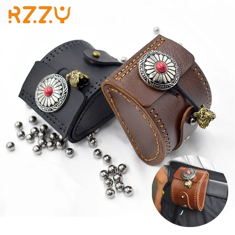 New Vintage Steel Ball Bag Black / Brown Leather Material Professional Durable Slingshot Accessories Hunting Steel Ball Bag