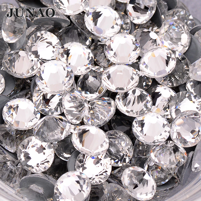 JUNAO Bulk Package Design SS6 8 10 16 20 30 Hotfix Glass Rhinestones Flatback Round Stone Iron On Strass For Clothes Decoration