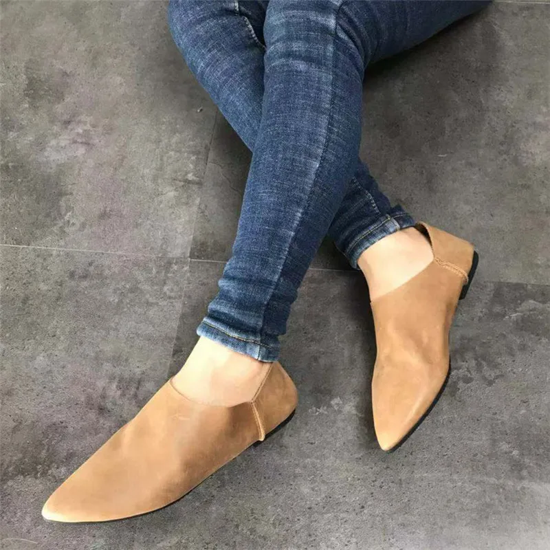 Women Genuine Leather Shoes Slip On Casual Pregnant Women Ladies Loafers Sexy Pointed Toe Woman Ladies Walking Shoes