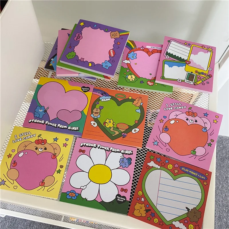 Ins Cartoon Colorful Love Bear Memo Pad 50 Sheets Korean Office Message Paper student Notes Kawaii Stationery School Supplies