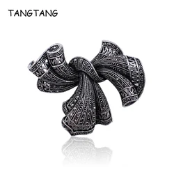 TANGTANG Antique Brooch Vintage Knot Black Rhinestone Brooch For Men Women Elegant Retro Jewelry Pin Bow Classic New Brooches