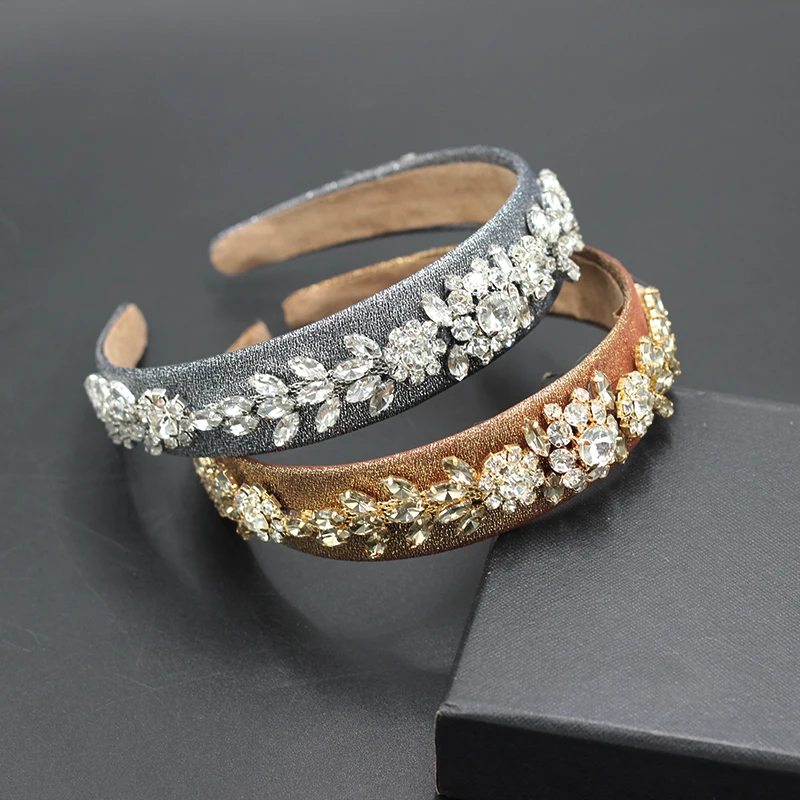 Fashion Baroque Rhinestone Ball Headband Narrow Side Colorful Fabric Beautiful Prom Street Hair Accessories 774