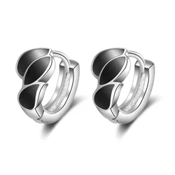 Women's Fashion Creative Small Hoop Earrings Two-tone Black Copper Flame Leaf Tiny Lovely Mini Ear Piercings Accessories Gifts