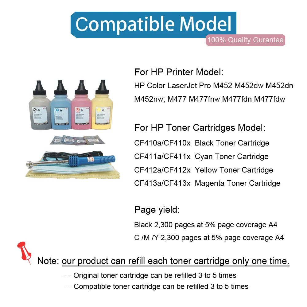 Misee Toner Refill Kit Chips Compatible for HP 410a 410x CF410a Laserjet MFP M477 M477fnw M477fdw M452 M452dn M452nw M452dw