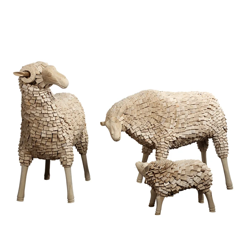 

TT Installation Art Sheep Ornament Floor Decoration Wooden Craftwork Hotel Lobby Landscape Art Sales Department Art Gallery