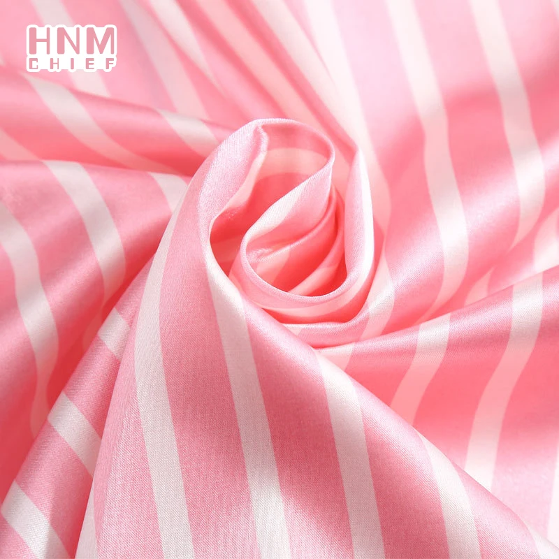 HNM Pink Stripe Print Pajamas Set Silk Satin Homewear Women\'s 7 Pieces Sleepwear Sets Pyjama Women Spring Summer Autumn