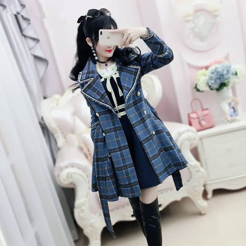 

Blue Plaid Fringed Woolen Coat Female 2023 Spring And Autumn New Tassel Plaid Women's Jacket