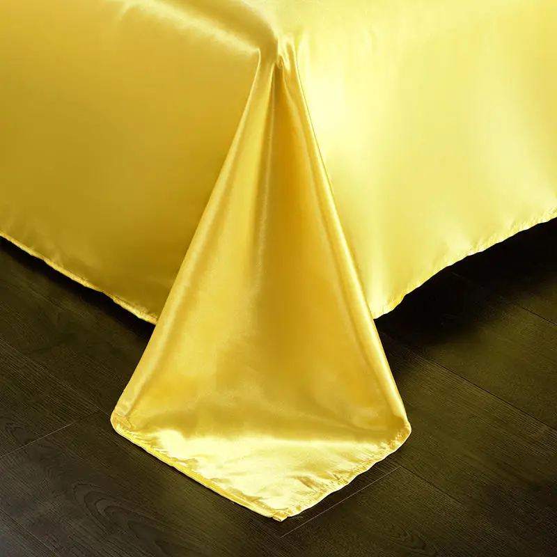 Bonenjoy 1 pc Bed Sheet Yellow Color Plain Dyed Satin Polyester Flat Sheets Queen Size sabanas cama 90 Single Top Sheets