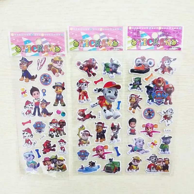 6pcs Paw Patrol Dog Toy Stickers 3D Children\'s Anime Cartoon Stickers Bubble Paste Thicken The Reward Stickers Kids Toys Gifts