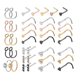 2-12PCS/Lot 316L Surgical Steel Nose Stud Set CZ Crystal Screw Nose Piercing Retainer Holder Nazir Stud Body Piercing Jewelry