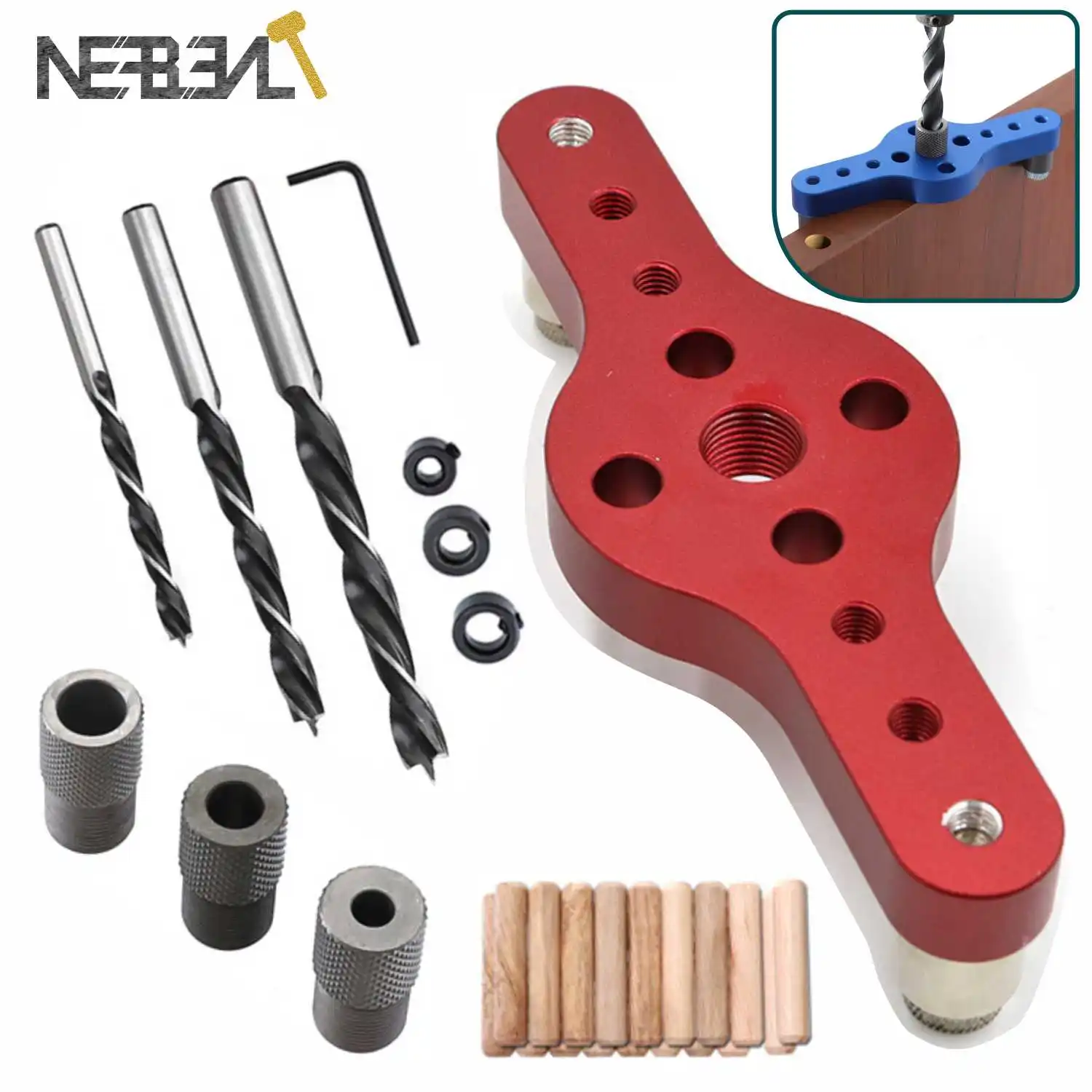 Woodworking Self-centering Vertical Pocket Hole Jig 6/8/10mm Drilling Locator Dowelling Self Centering Drill Guide Hole Puncher