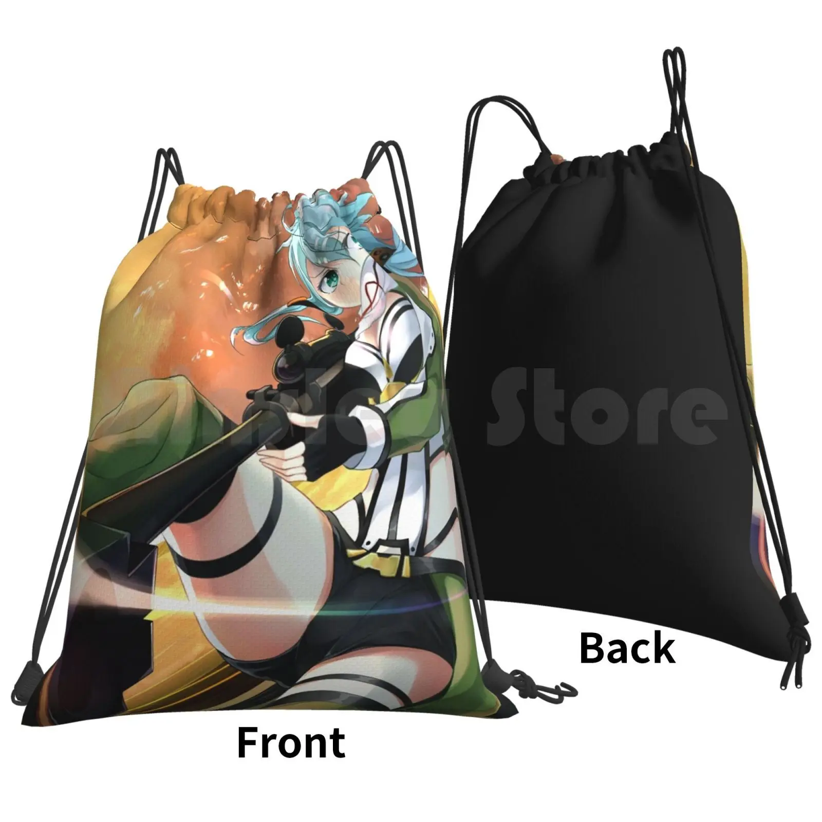 Sinon Rifle Backpack Drawstring Bag Riding Climbing Gym Bag Sinon Rifle Girls Womens Lady Game Anime Manga Sexy Gun