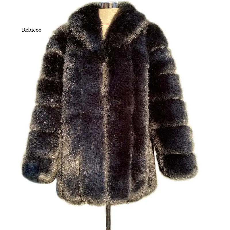 

Thick Warm Winter Outerwear Female Faux Fur Coat For Women Best Quality Patchwork Fox Fur Collar Long Coat From Factory