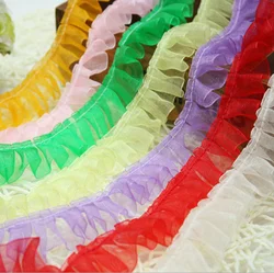 40Yards 2.5cm Pleated Cloth Tulle Lace Ruffle Ribbon Edge Trim For Collar Applique Sofa Curtain Diy Sewing Guipure Supplies