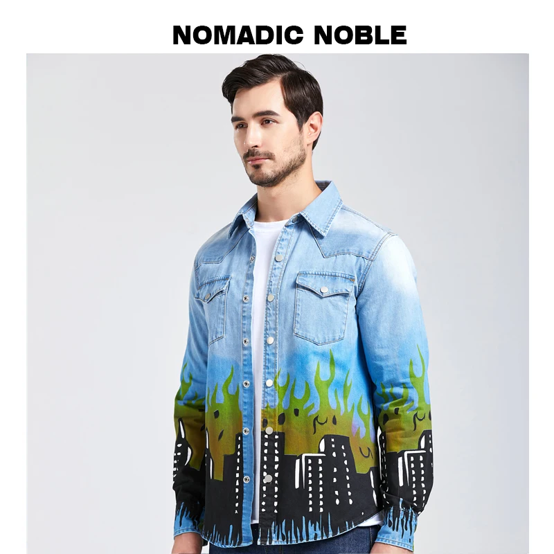 Nn new chaqueta denim graffiti coat men loose street hip-hop versatile shirt denim jacket