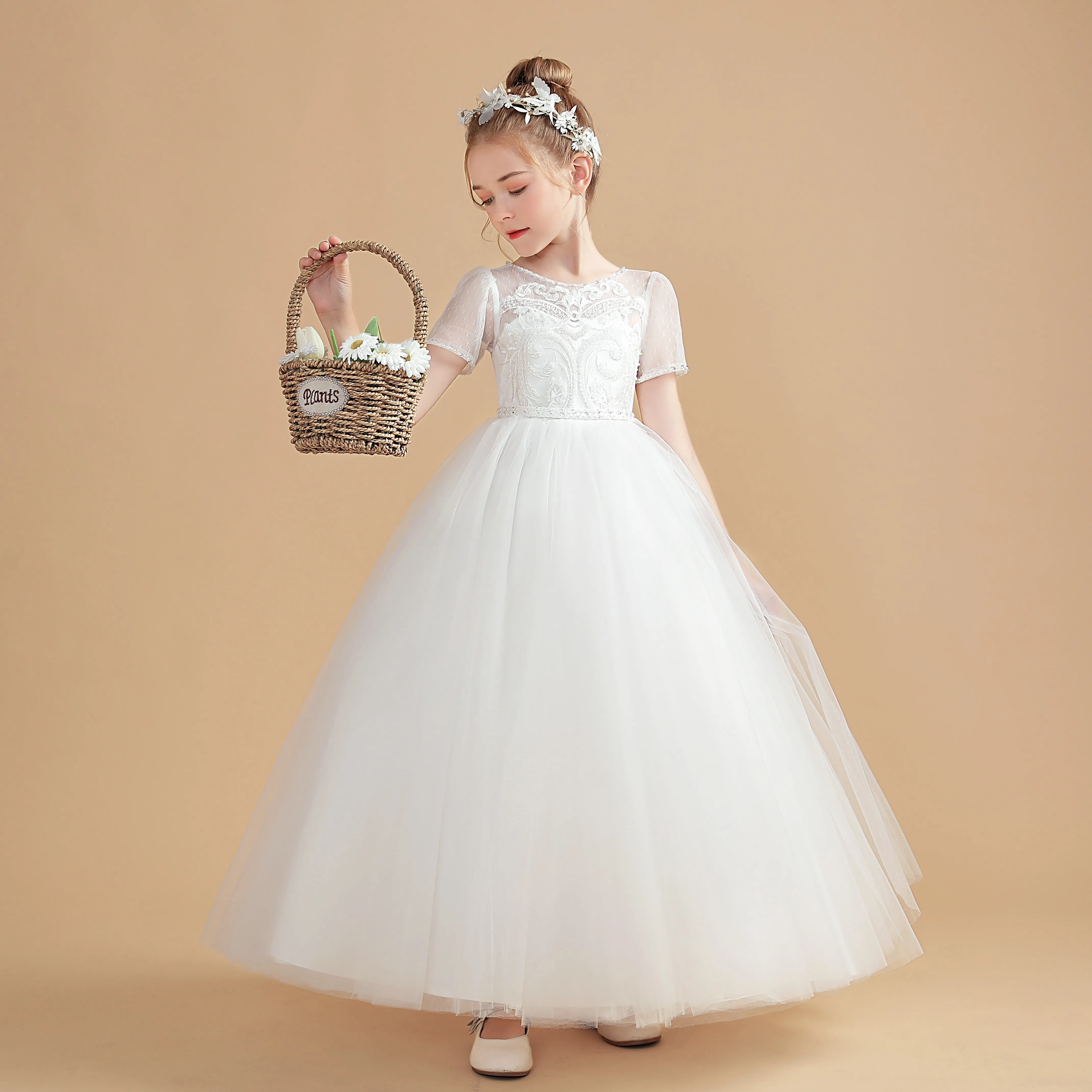 Classical & Elegant Flower Girl Girl Dress For Kids First Communion Wedding Event Pageant Birthday Eveing Party Celebration Prom