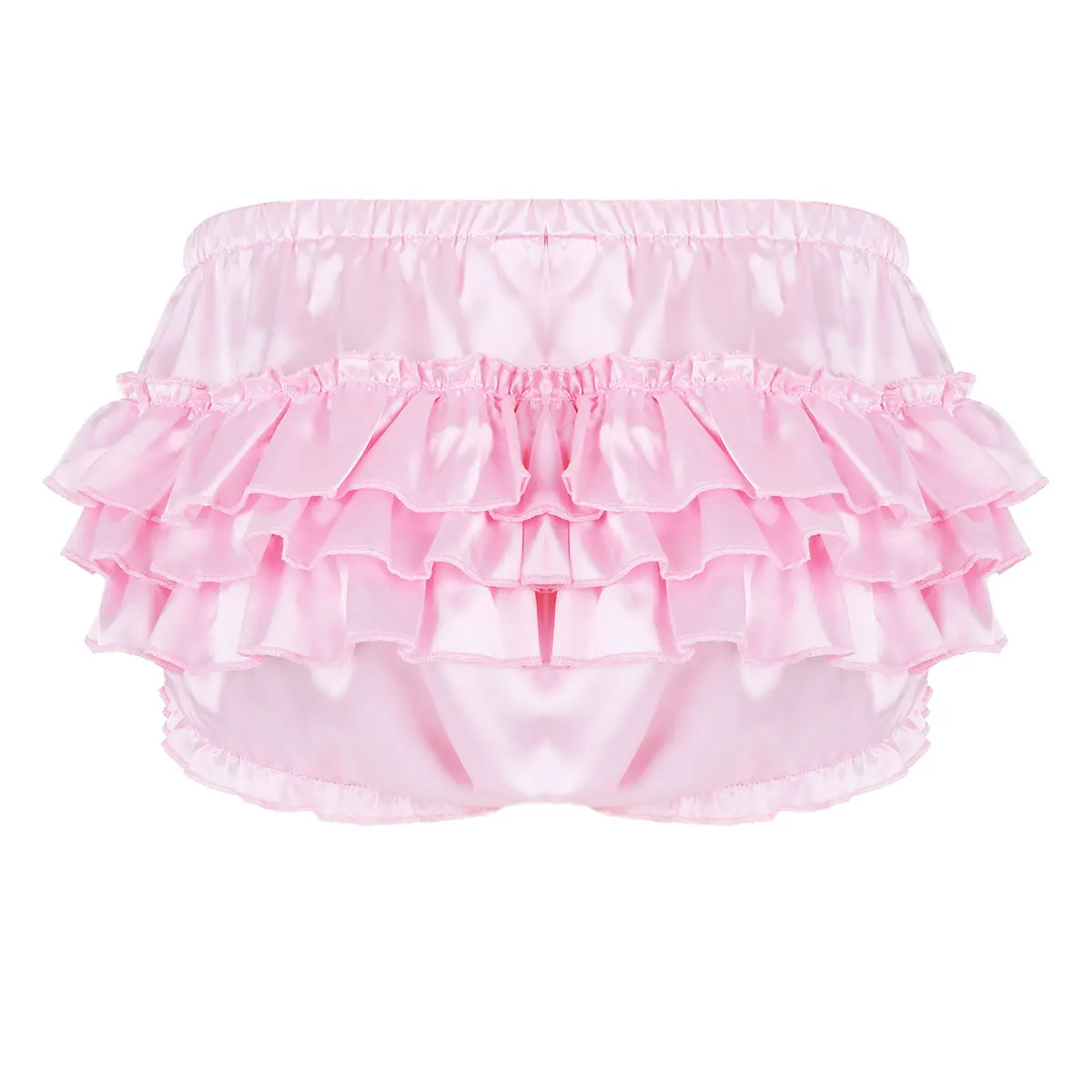 Men Sissy Briefs Lingerie Shiny Satin Ruffled Bloomer Tiered Skirted Panties Shorts Sexy Gay Male Underwear Underpants Nightwear