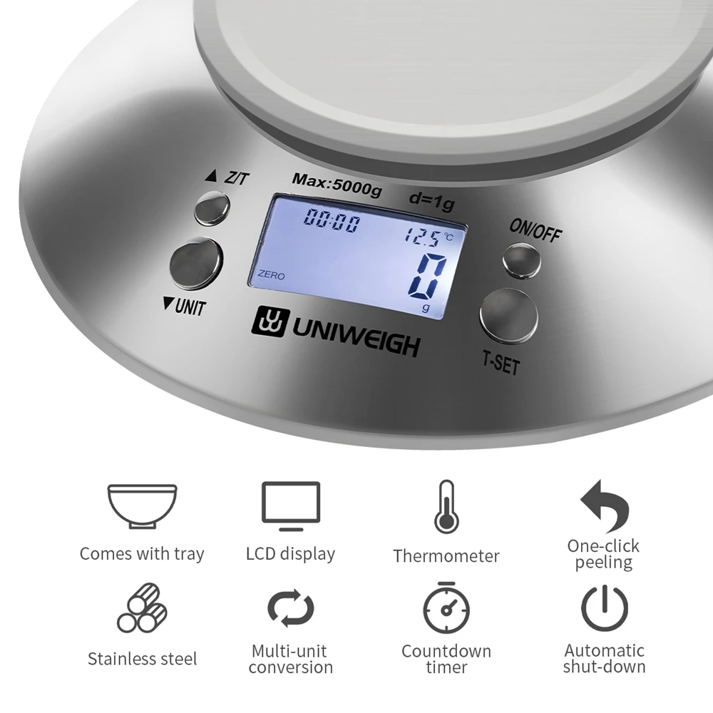 Digital Kitchen Scale for Cooking and Baking,Multifunction Food Scales with Removable Bowl 2.15l Liquid Volume 11lb/5kg