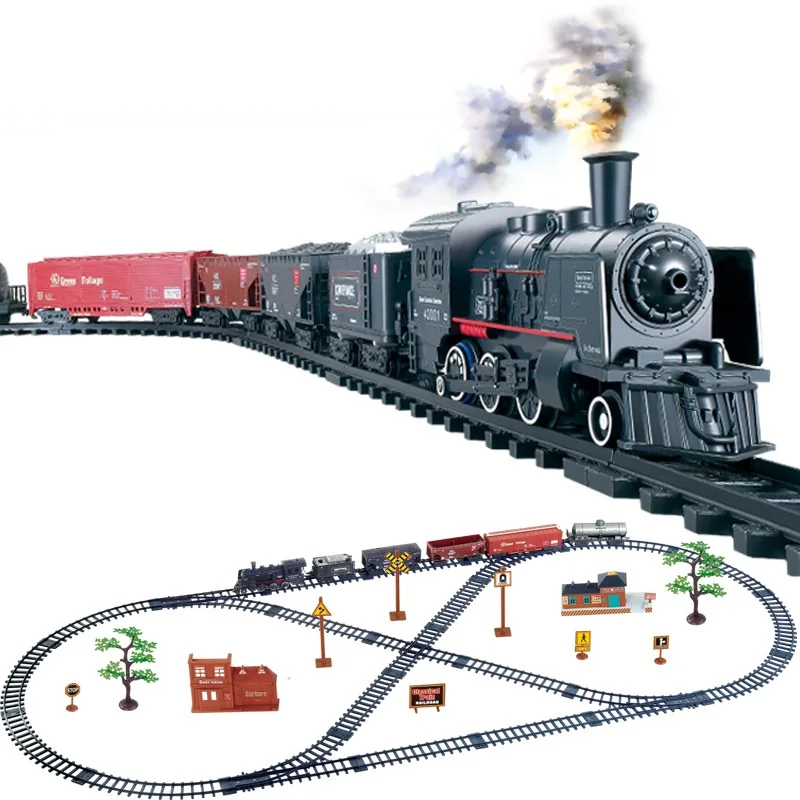 Children's Simulation Iectric Trains High-Speed Rail Track Vehicle Retro Classic Electric Train  Set Model Toy Kids Boy