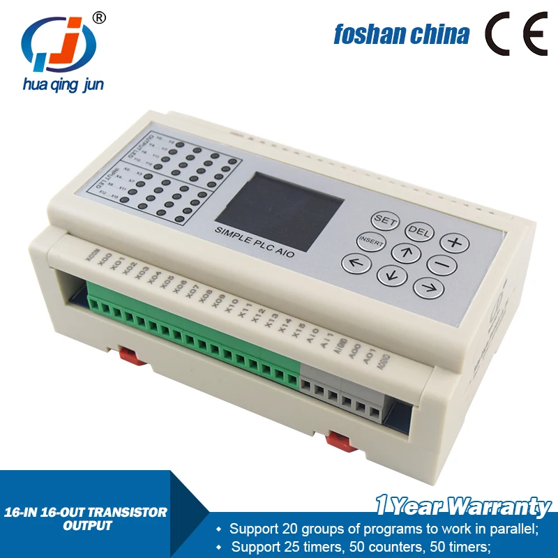 Huaqingjun 16 Inputs 16 Outputs Transistor Output PLC Programmable Logic Contoller for Air Cylinder
