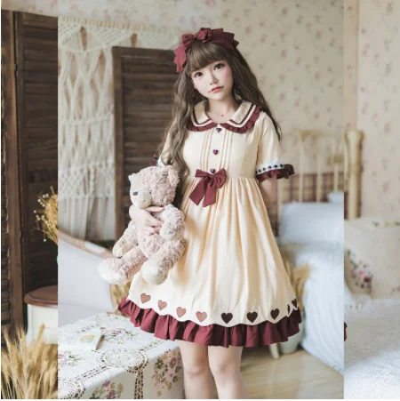 Kawaii girl gothic Japanese sweet lolita dress vintage lace bowknot peter pan collar high waist victorian dress lolita op loli