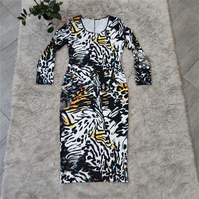 Vestidos de talla grande para mujer, de fiesta con estampado de leopardo maxivestido elegante, manga larga, venta al por mayor, 5XL, primavera, 2021