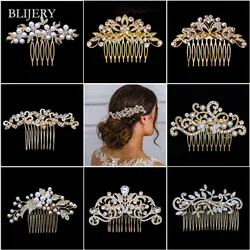 BLIJERY Fashion Gold Color Pearls Crystal Floral Hair Combs for Women Brides Headpiece Bridal Wedding Hair Accessories Gifts